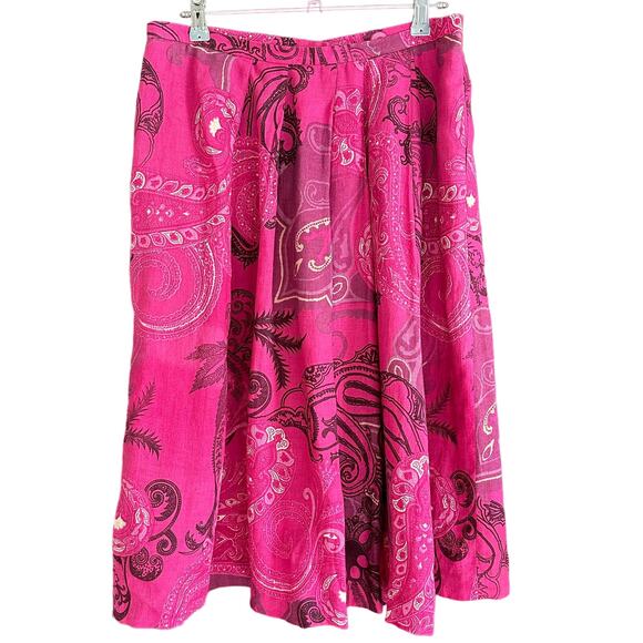 LAFAYETTE 148 NEW YORK | 90s Vintage Pink Paisley Linen Midi Skirt | Size 6 - Picture 1 of 6